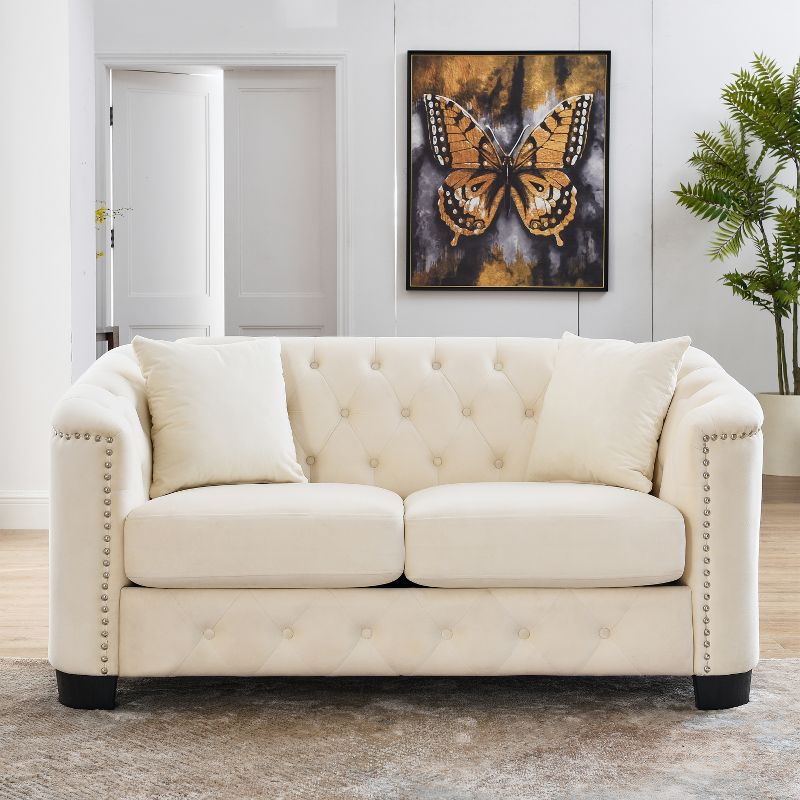 59" Modern Button-Tufted Velvet 2-Seater Sofa with Nailhead Arms - ModernLuxe, 2 of 11