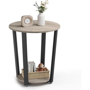 Round Side End Table, 2-Tier Accent Bedside Table with Storage Shelf, Easy Assembly - 1 of 4