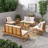 Christopher Knight Home Sedona Outdoor Acacia Wood 6 Seater Chat Set and Side Table with Cushions - 2 of 4