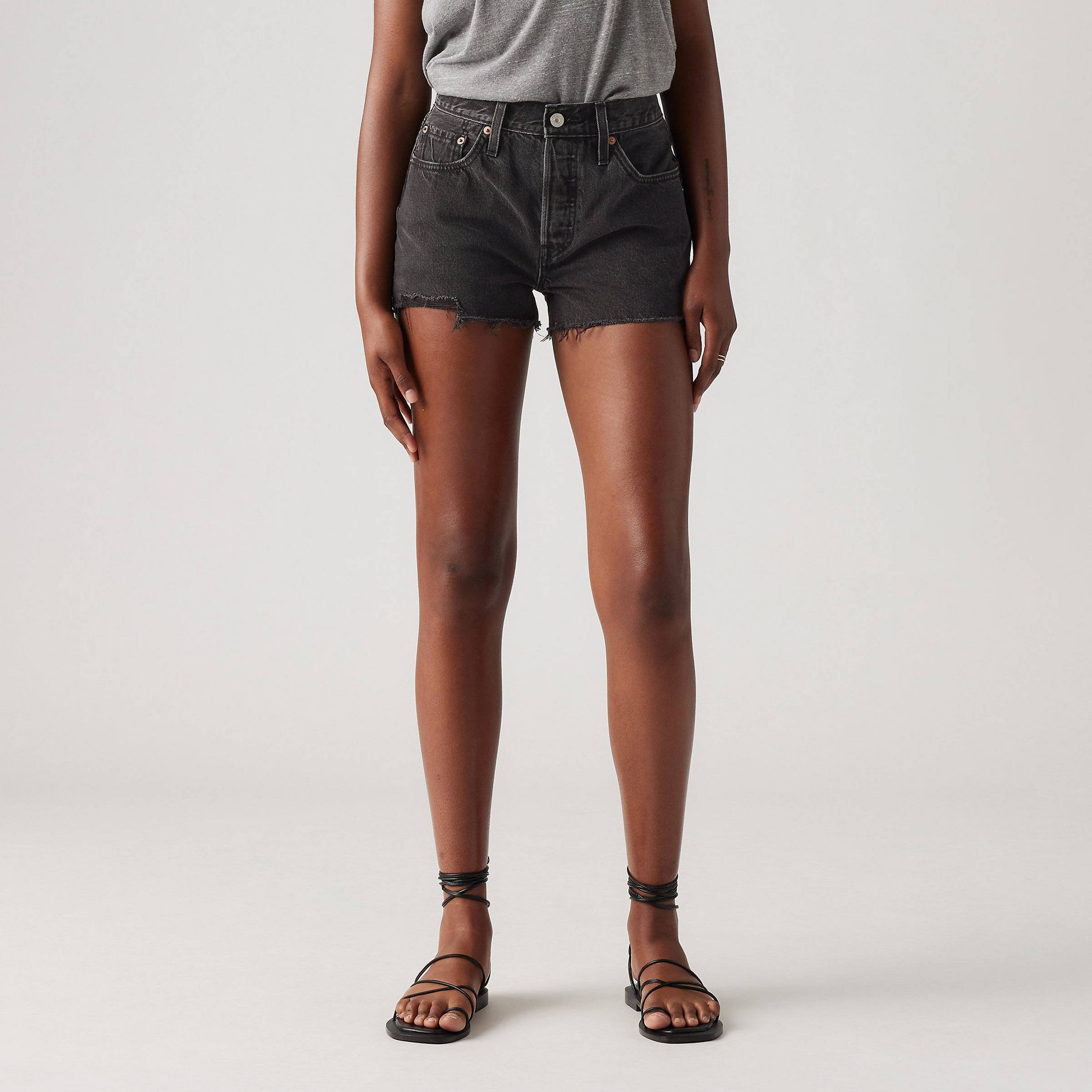 Levi's 501® Original Fit High-Rise Women's Jean Shorts - Lunar Black 33: Denim, Fly Button