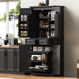 Farmhouse Pantry Cabinet with 3 Pull Out Organizers, 6 Door Shelves & 2 Drawers, 71" Tall Kitchen Storage Hutch for Dining Room-3irtyhousy - 1 of 4