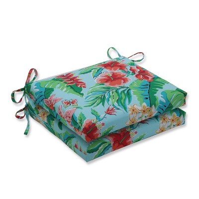 2pk Tropical Paradise Squared Corners Outdoor Seat Cushions Blue - Pillow Perfect