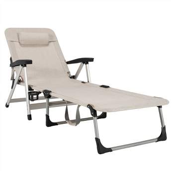 Costway Beach Chaise Lounge Chair Patio Folding Recliner w/ 7 Adjustable Positions