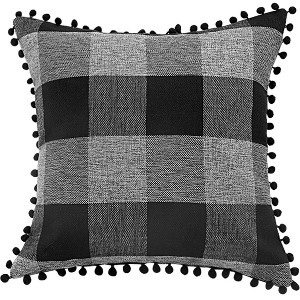 PiccoCasa Buffalo Sofa Decor Check Plaid with Pompoms Throw Pillow Covers - 1 of 4