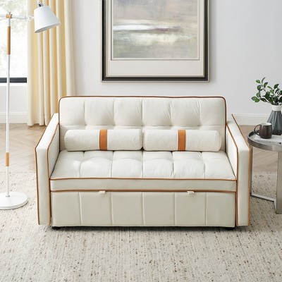 LOVMOR Pull Out Sleep Sofa Bed, with side pockets, Adjsutable Backrest and Lumbar Pillows, for Apartment, Office, Living Room