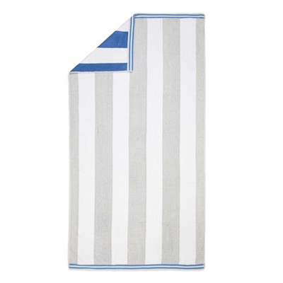 Oversized Grey and Blue Striped Cotton Beach Towel