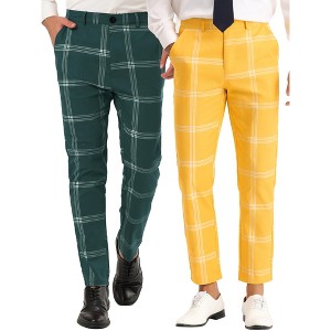 Lars Amadeus Men's Plaid Pattern Flat Front Checked Dress Pants 2 Packs - 1 of 4