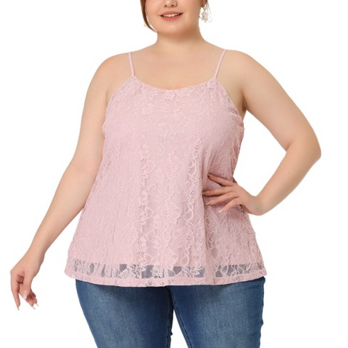 Agnes Orinda Women's Plus Size Lace Floral Adjustable Strap Elegant  Camisole Pink 1x : Target