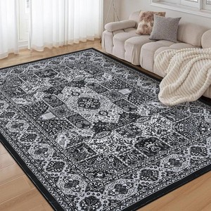 Modern Geometric Trellis Area Rug Machine Washable Vintage Medallion Carpet, Stain Resistant Non-Slip Distressed Floor Cover for Living Room Bedroom - 1 of 4