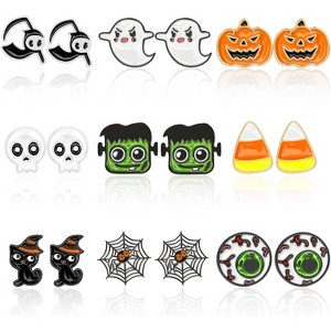 9 Pairs Halloween Enamel Stud Earrings - Cute Pumpkin, Bat & Ghost Earring Set for Women & Teens - 1 of 4