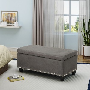 Storage Ottoman, Upholstered Storage Bench With Nail Head Trim, Tapered Legs, Storage Space, Upholstered Storage Bench - 1 of 4