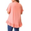 Agnes Orinda Women's Plus Size V-Neck Button-up Short Sleeve Ruffled Hem T-Shirts - 4 of 4