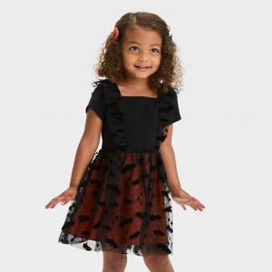 Toddler Girls' Halloween Bat Short Sleeve Tulle Dress - Cat & Jack™ Black - 1 of 3