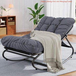 Bedroom Oversized Rocking Papasan Chair, Outdoor Papasan Rocking Chair w/ Cushions, Indoor Egg Rockings Lounge Chairs - 1 of 4