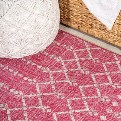 Fuchsia and Light Gray Moroccan Geometric Synthetic Area Rug