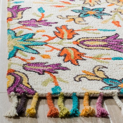 Ivory and Purple Hand-Tufted Wool 8' x 10' Area Rug