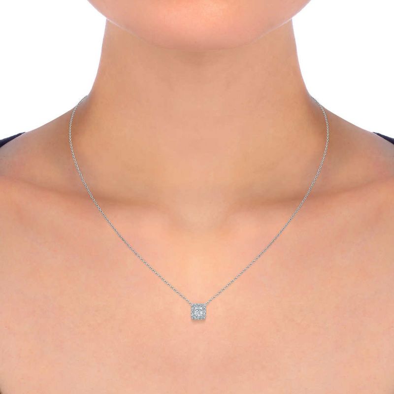 Pompeii3 1Ct TW Princess Cut Halo Diamond Pendant Women's Necklace 18" Lab Created, 4 of 6