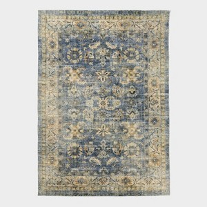 7'x10' Woven Floral Distressed Rug Blue - Threshold™ designed with Studio McGee: Indoor Low Pile Rectangle Area Rug - 1 of 4