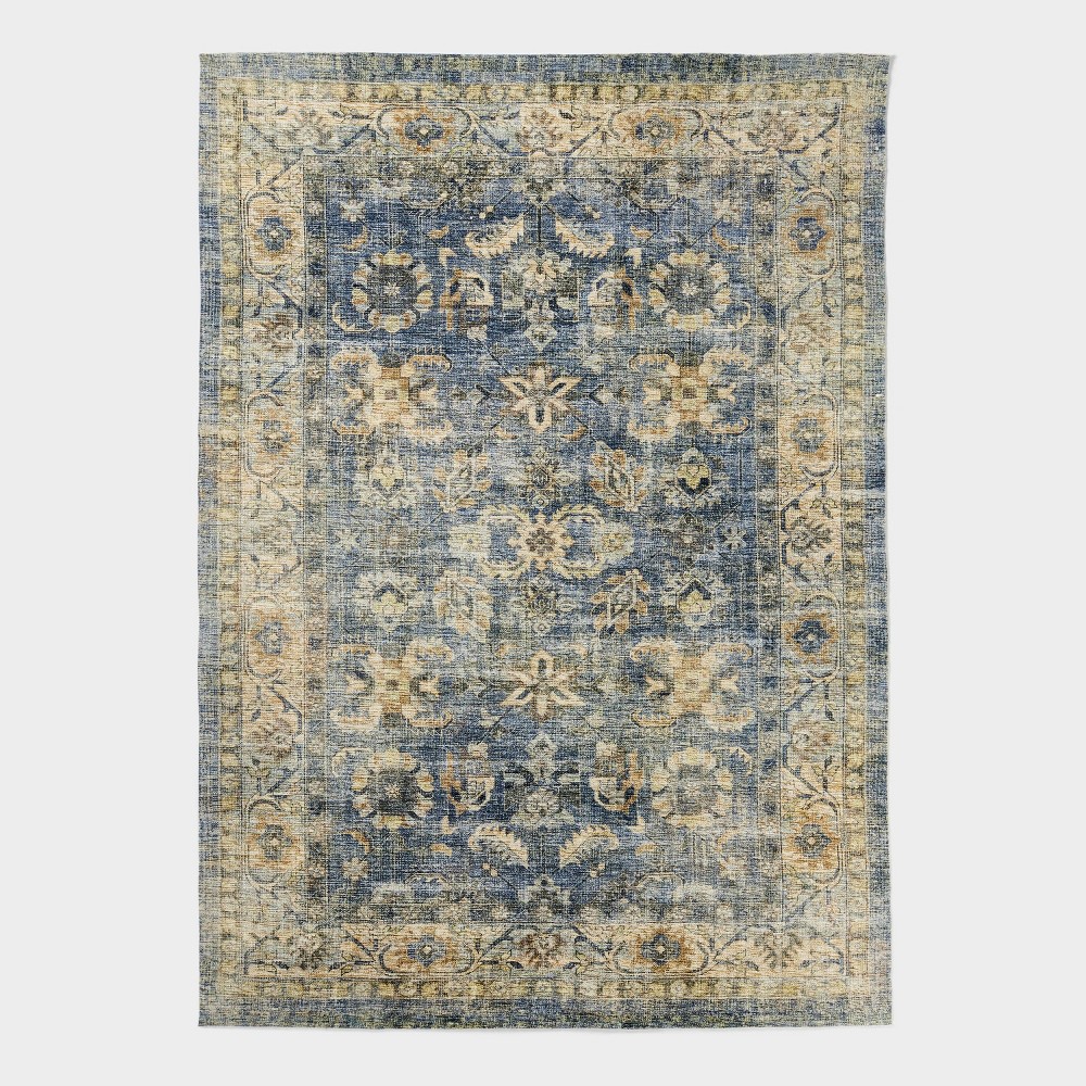 Photos - Doormat 7'x10' Woven Floral Distressed Rug Blue - Threshold™ designed with Studio