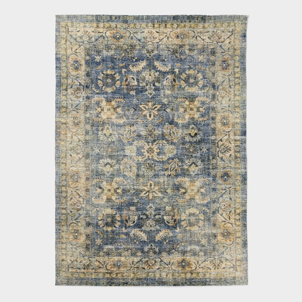 7'x10' Woven Floral Distressed Rug Blue - Threshold™ designed with Studio McGee -  Threshold designed w/Studio McGee, 87453011