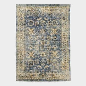 7'x10' Woven Floral Distressed Rug Blue - Threshold™ designed with Studio McGee