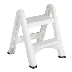Rubbermaid EZ Step 2 Step Folding Plastic Ladder Step Stool with Skid Resistant Foot Pads, White