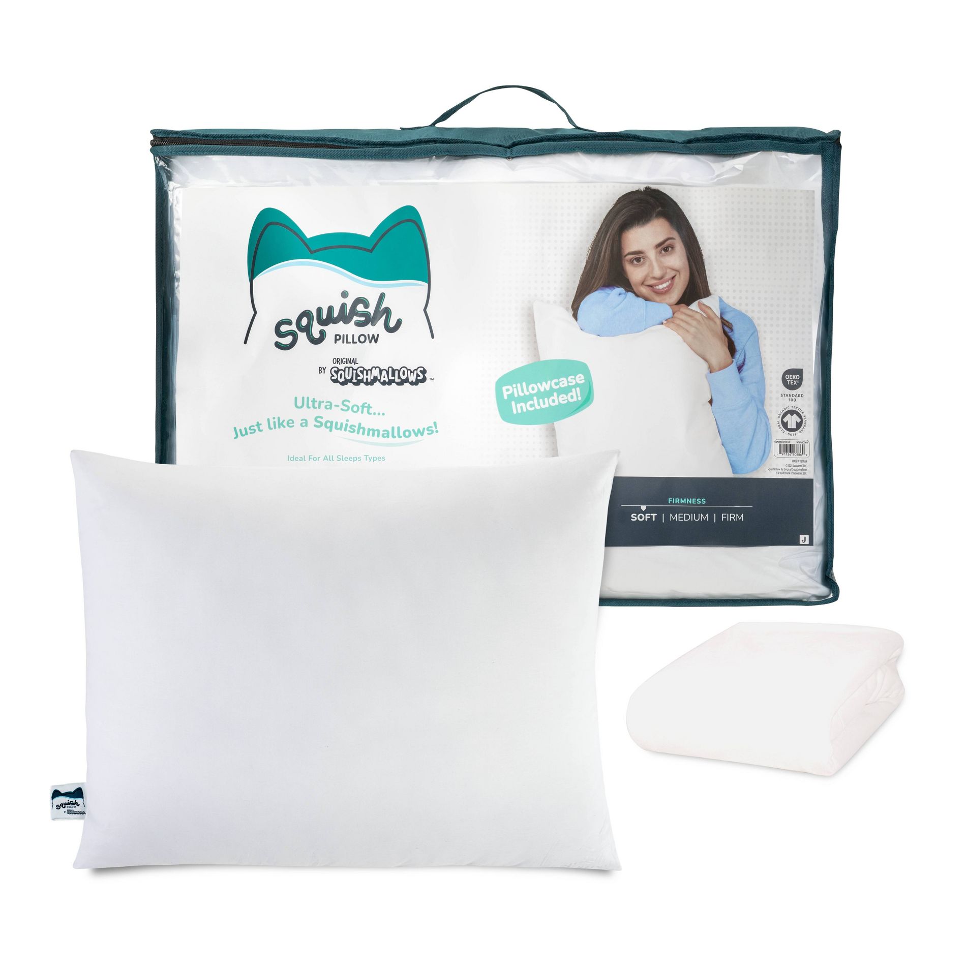 SquishPillow by Original Squishmallows Soft Bed Pillow and Ultra Soft Pillowcase Cover