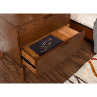Reid Walnut 2 Drawer Mid-Century Modern Nightstand with Bronze Hardware
