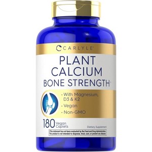 Carlyle Plant Based Calcium with Vitamin K2, D3, Magnesium | 180 Vegan Caplets - 1 of 2