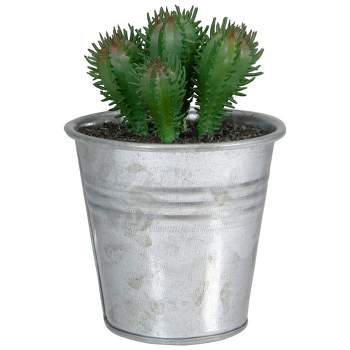 Northlight 3.5" Tropical Cactus in Tin Pot Artificial Potted Plant - Green/Red