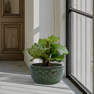 Angel Sar 3 Pack Glossy Ceramic Pots for Plants with Beautiful Texture, Modern Flower Pots for Indoor Plants Filled with Drainage Holes - 1 of 4
