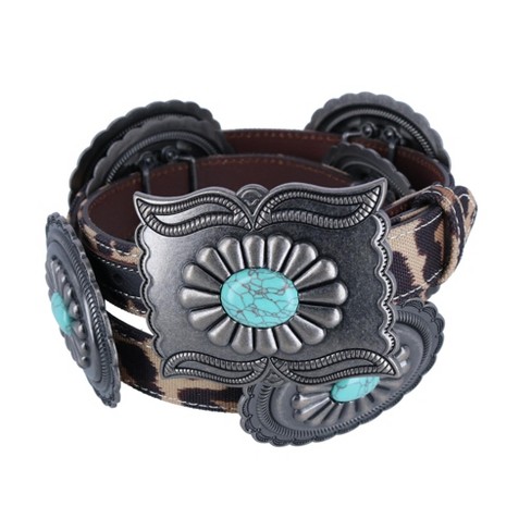 Ariat Women's Leopard Print Western Concho Belt With Turquoise Inlays,  Medium, Leopard : Target