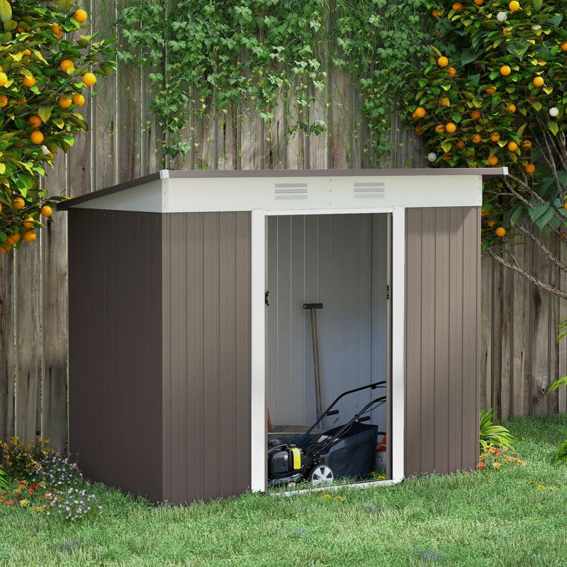 Outsunny Metal Garden Shed, Backyard Tool Storage Shed with Dual Locking Doors, 2 Air Vents and Steel Frame, 2 of 7