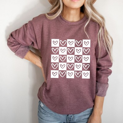 Simply Sage Market Women's Graphic Sweatshirt Heart Checkerboard