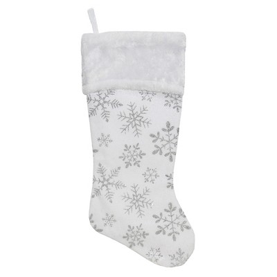 Northlight 20" White and Silver Snowflakes Christmas Stocking