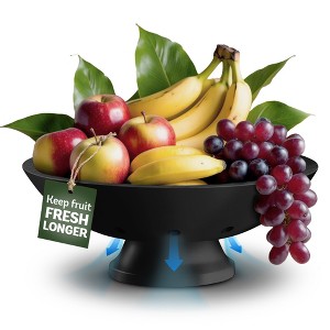 Black Bamboo Fruit Bowl - 11" Wooden Pedestal Bowl for Kitchen Counter or Dining Table, Modern Fruit Basket and Banana Holder - 1 of 4