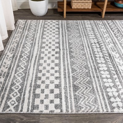 Gray and Ivory Geometric Stripe Rectangular Area Rug