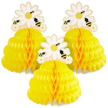 Sparkle and Bash 3-Pack Yellow Bumble Bee Honeycomb Centerpiece for Baby Shower Party Table Decorations 11"