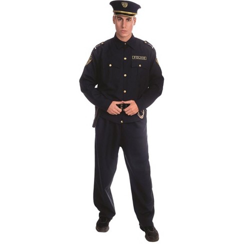 Adult Police Officer Costume Mens, Dark Blue Cop Uniform Halloween Outfit