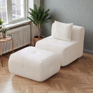 Mshliw Lounge Chair with Fuzzy Fabric, Single Sofa, All-Foam Cushion and Pocket Springs, Accent Pillow and Ottoman for Living Room Bedroom Home - 1 of 4