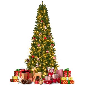 6Ft Pre-Lit Flocked Hinged Artificial Christmas Tree with 250 Warm White Lights and 650 Branch Tips - 1 of 4