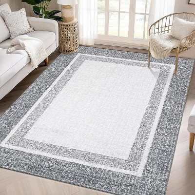 Washable Runner Rug Modern Bordered Soft Non-Slip Rugs for Bedroom Low-Pile Stain Resistance Indoor Carpet Non Shedding Rug