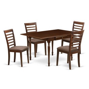 Kitchen Dinette Set 5 Piece Wood Table & Chairs - Drop Leaf Dining Set Mahogany Finish - 1 of 4