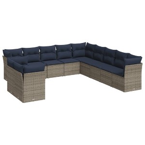 vidaXL Patio Sofa Set Black with Blue Cushions - Beige and Gray Without Table - 1 of 4