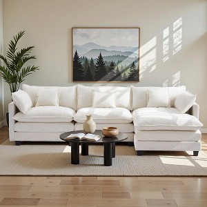 Chenille 3-Seat Sectional Sofa – Modular Deep Seat Sleeper Couch with Ottoman & Side Pocket | Ultimate Comfort for Living Room, Apartment, or Office - 1 of 4