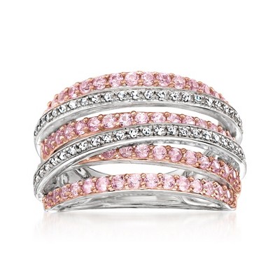 Ross-Simons 1.00 ct. t.w. Pink Sapphire and .15 ct. t.w. Diamond Highway Ring in Sterling Silver