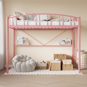 Loft Bed/Bunk Bed Twin Size with Ladde and Arched Guardrail, Heavy Duty Metal Bed Frame for Kids and Adults, Small Space Saving Design - 1 of 4