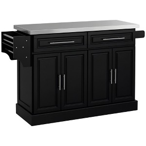 Aghana Digitals Charcoal Black Kitchen Island Cart with Stainless Steel Top, 2 Drawers, Adjustable - 1 of 4