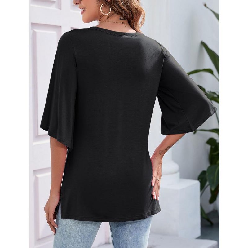 Whizmax Women's 3/4 Bell Sleeve Shirt Loose Fit V Neck Blouse Cute Tops, 5 of 7