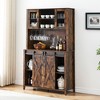 70 Inch Tall Coffee Cabinet,Tall Sideboard Buffet with Sliding Barn Door,Hutch Cabinet with 6 Bottle Wine Rack and 12 Stemware Slots for Kitchen, Oak - 2 of 4